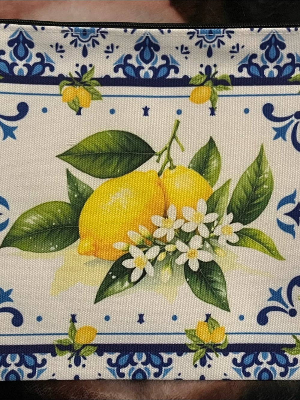 One (1) You Pick Lemon themed Cosmetic Bag - Yellow, blue, white, Green 9”x 7”